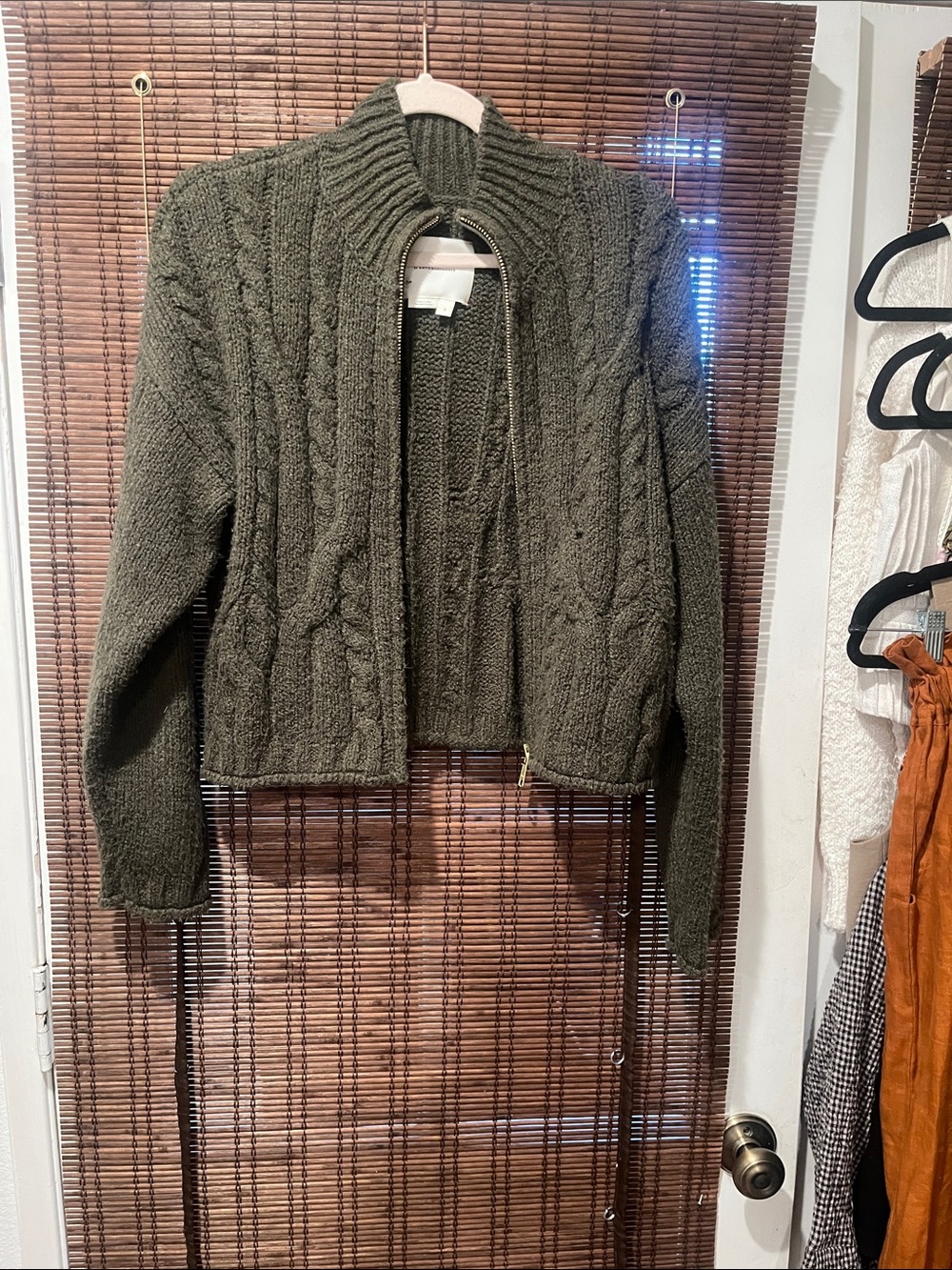 Anthropologie Olive Cable-Knit zipped Sweater - Picture 5 of 5